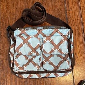 LeSportsSac Deluxe Everyday Bag Crossbody Shoulder Vintage Equestrian Blue Brown